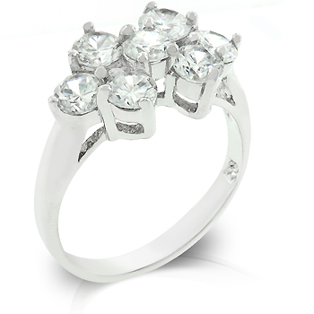 R07860R-C01-07 Genuine Rhodium Plated CZ Ring with 7 Round Cut Clear CZ Clustered in Silvertone - Size 7