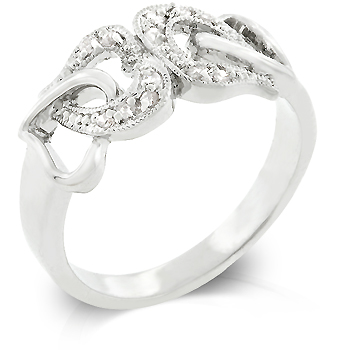 J Goodin R07905RC0109 White Gold Rhodium CZ Hearts Ring with 2 Pave CZ Hearts Conjoined in the Center in Silvertone