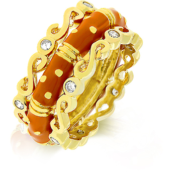 J Goodin R07937GC0105 14k Gold Bonded Ring Triplet with Orange Enamel Eternity Band of... by J Goodin