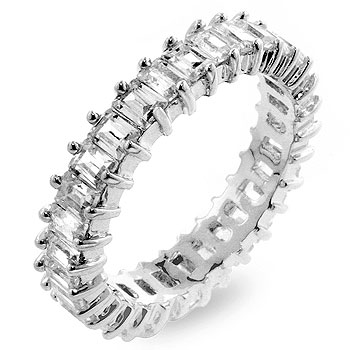 J Goodin R07985RC0110 White Gold Rhodium Bonded Handset Baguette CZ Eternity Ring in Silvertone