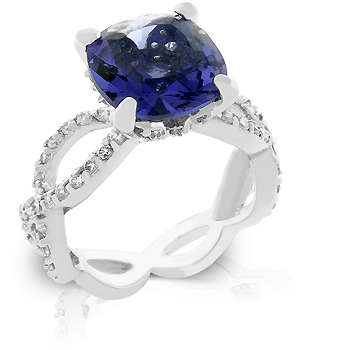 R08008R-C21-06 White Gold Rhodium with Prong Handset Tanzanite Stone Clear CZs embellish its shoulders