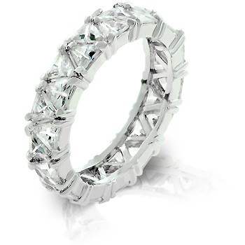 R08010R-C01-06 Genuine Rhodium Plated Eternity Band Featuring Pave Trillion Cut Clear CZ - Size 6