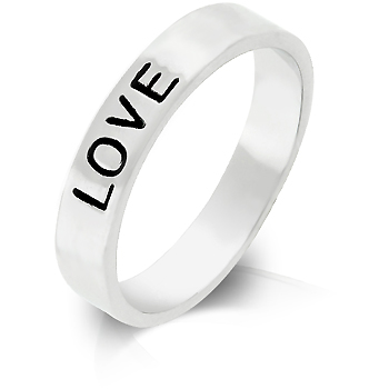 R08015R-V00-06 Genuine Rhodium Plated Eternity Ring is Stamped Love in Black Enamel and Silvertone - Size 6