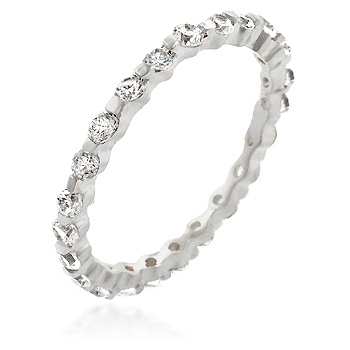 Genuine Rhodium Plated Over A .925 Sterling Silver Base Eternity Band Of Prong Set Round Cz