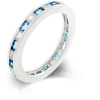 J Goodin R08022RC3010 Whitegold Rhodium Bonded Stacker Eternity Ring featuring Channel Set rotating Sapphire and Clear Baguettes Embeded in the Band