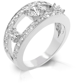 J Goodin R08032RC0110 White Gold Rhodium Bonded Anniversary Three Stone Ring with Pave CZ Trim in Silvertone
