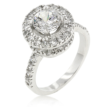 R08081R-C01-09 Genuine Rhodium Plated Engagement Ring with Prong Set Clear CZ Centerstone and Accent Stones in Silvertone - Size 9