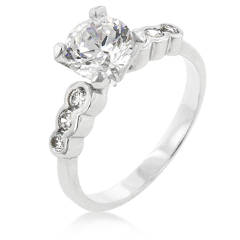 J Goodin R08083RC0106 White Gold Rhodium Bonded Anniversary Ring with Prong Set Clear CZ and Clear CZ Accents in Silvertone