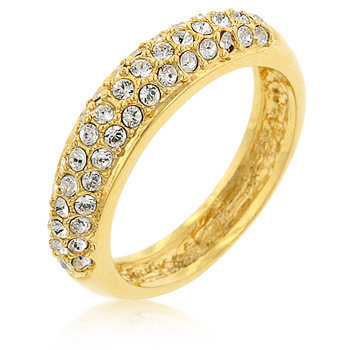 R06028G-C02-09 18k Gold Plated Pave Crystal Contemporary Ring in Silvertone - Size 9