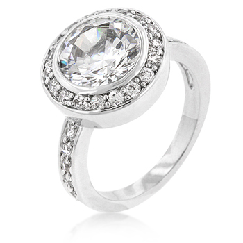 R07577R-C01-10Genuine Rhodium Plated Clear CZ Engagement Ring in Silvertone - Size 10