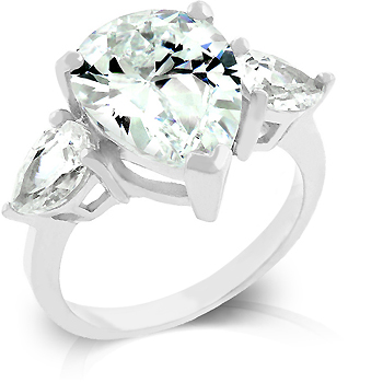 R07604R-C01-07 Triplet anniversary ring with Pair Shaped CZ. 5 Carat Center Stone. Silver Tone. - Size 7