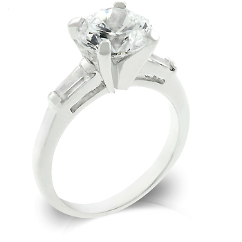 R07785R-C01-08 Genuine Rhodium Plated Engagement Triplet Featuring Shouldered Emerald Cut and Centered Round Cut Ensemble in Silvertone - Size 8