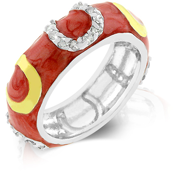 R07805T-V01-10 Genuine Rhodium Plated- 18k Gold Plated Horseshoes and Pink Enamel Overlay with Handset Clear CZ Eternity Ring - Size 10