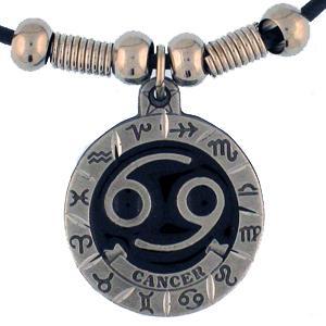 American Metal PT106S Cancer Pewter Pendant on Beaded Leather Necklace