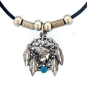 American Metal PT216S Earth Spirit Necklace Wolf Dream Catcher