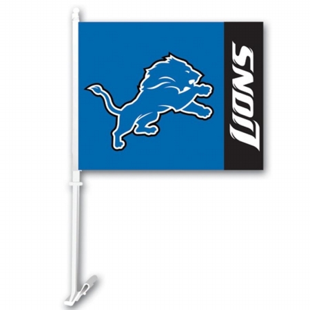 Fremont Die#44; Inc. 98921 Car Flag W/Wall Brackett Set Of 2 Detroit Lions