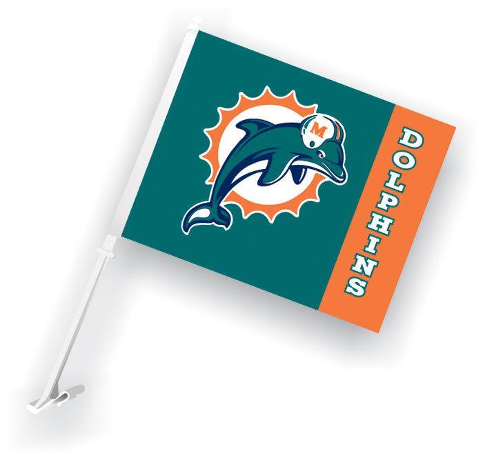 Fremont Die#44; Inc. 98957 Car Flag W/Wall Brackett Set Of 2 Miami Dolphins