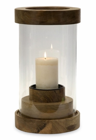 Imax 61324 Small Rings Wood Hurricane Candle Holder