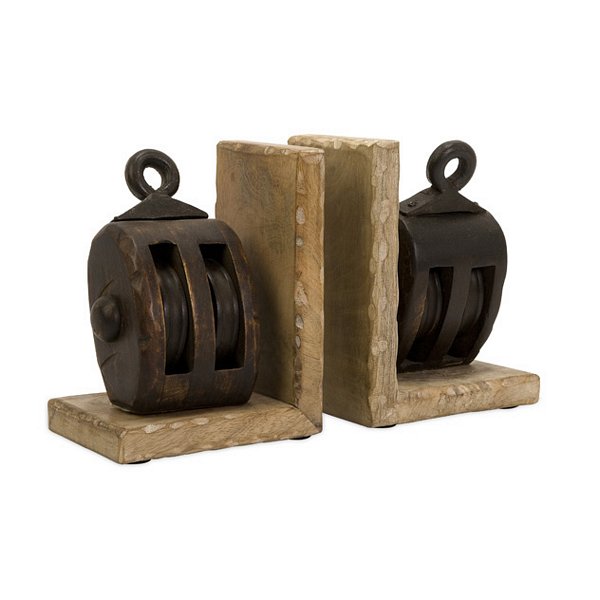 Imax 73015 Mason Wood Pulley Bookends