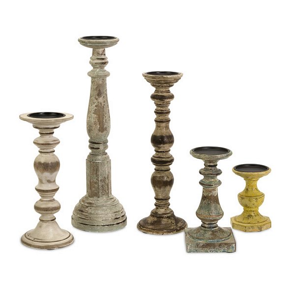 Kanan Wood Candleholders In Distressed Finishes - Set Of 5