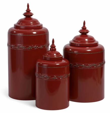 Imax 561393 Red Metal Canisters  Set of 3