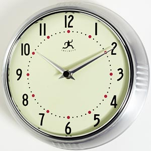 Infinity Instruments 10940SV Retro Round Metal Wall Clock  Silver