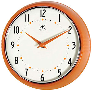 Infinity Instruments 10940ORANGE 9.50 in. Retro Round Metal Wall Clock