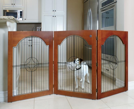 Majestic Pet 788995041139 Universal Free Standing Pet Gate Wire Insert And Cherry Stain