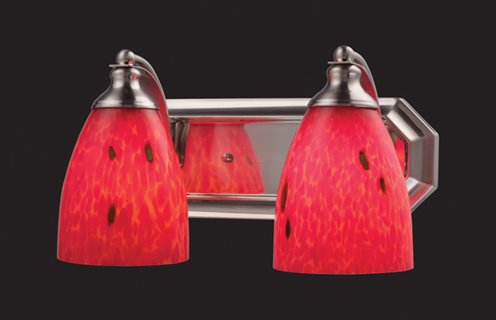 Elk Lights 570-2N-FR 2 Light Vanity in Satin Nickel and Fire Red Glass