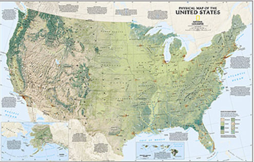 Maps United States Physical Laminated