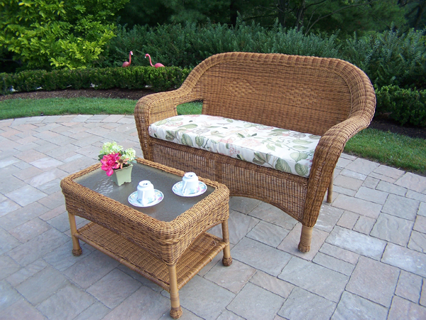 Oakland Living 900272CTFLNT Resin Wicker 2 Piece Loveseat and Coffee Table Set w