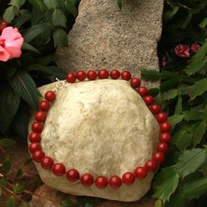 Bnkdrj201140022t3 22 In. 14mm Round Dyed Red Jade Necklace