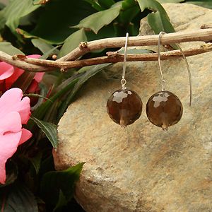 Berskq20118001ld Long Drop Oval 18mm Round Smokey Quartz Earrings