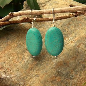 Berstq12430201lb Euro Lever Back 30 X 20mm Thick Flat Oval Stabilized Turquoise Earrings