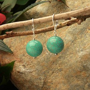 Berstq10116001lb Euro Lever Back 16mm Round Stabilized Turquoise Earrings