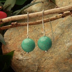 Berstq10116001ld Long Drop Oval 16mm Round Stabilized Turquoise Earrings