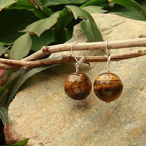 Euro Lever Back 18mm Round Tiger Eye Earrings