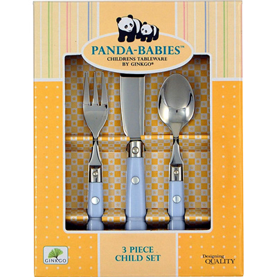 079914-36202-3 18-10 Stainless Steel Panda-babies 3 Piece Baby & Toddler Set
