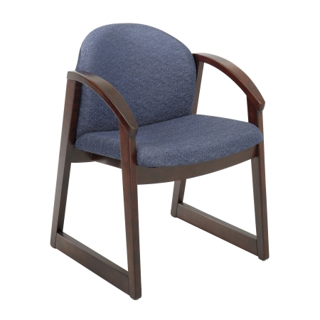 Safco 7910BU1 Blue fabric Mahogany finish frame Urbane Mahogany Side Chair with Arms