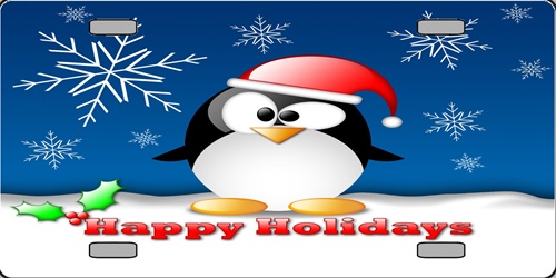 Xmas-07 Happy Holidays Penguin Full Color License Plates