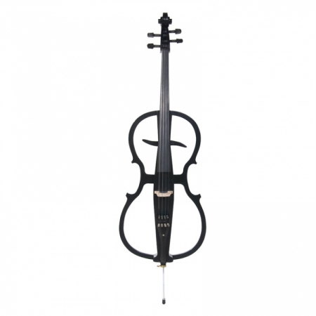 Cecilio CECO1BK Electric Silent Black Metallic Cello Outfit Solidwood Ebony Fitted  Style 1