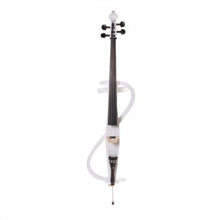 Cecilio CECO3WH Electric Silent White Metallic Finish Cello Outfit Solidwood Ebony Fitted  Style 3