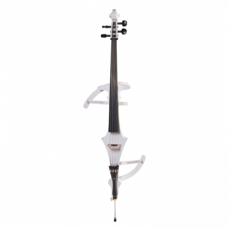 Cecilio CECO4WH Electric Silent White Metallic Finish Cello Outfit Solidwood Ebony Fitted  Style 4