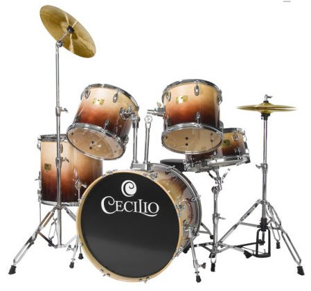 Cecilio DS280BG HighGrade 5Piece Brown Drum Set with Cymbals and Seat