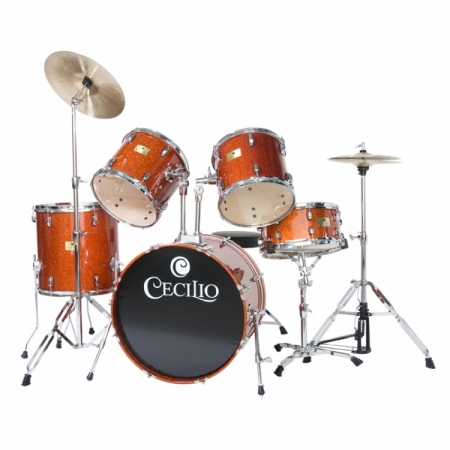 Cecilio DS280GM HighGrade 5Piece Orange Drum Set with Cymbals and Seat