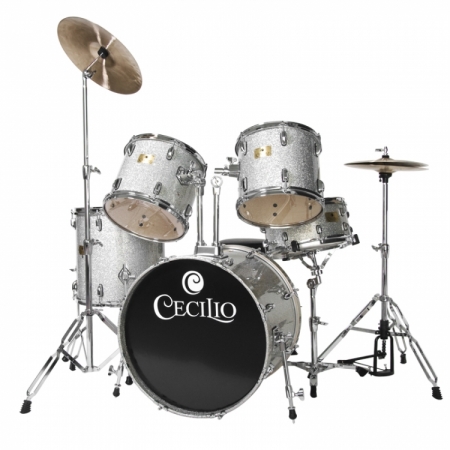 Cecilio DS280SR HighGrade 5Piece Silver Drum Set with Cymbals and Seat