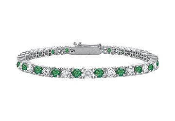 Finejewelryvault Ubbr18wrd131300de-101 Emerald And Diamond Tennis Bracelet : 18k White Gold - 3.00 Ct Tgw
