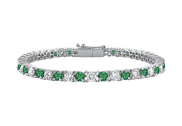 Finejewelryvault Ubbr18wrd131400de-101 Emerald And Diamond Tennis Bracelet : 18k White Gold - 4.00 Ct Tgw