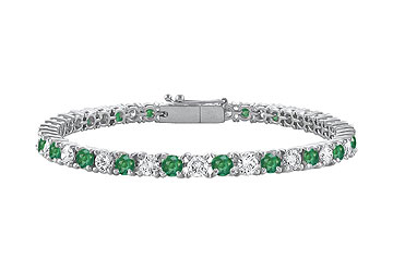 Finejewelryvault Ubbr18wrd131500de-101 Emerald And Diamond Tennis Bracelet : 18k White Gold - 5.00 Ct Tgw