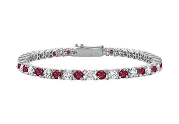 Finejewelryvault Ubbr18wrd131200dr-101 Ruby And Diamond Tennis Bracelet : 18k White Gold - 2.00 Ct Tgw